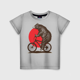 Детская футболка 3D с принтом Медведь на велосиеде в Тюмени, 100% гипоаллергенный полиэфир | прямой крой, круглый вырез горловины, длина до линии бедер, чуть спущенное плечо, ткань немного тянется | вело | велосипед | медведь | солнце | спорт | япония