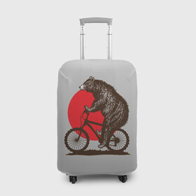 Чехол для чемодана 3D с принтом Медведь на велосиеде в Тюмени, 86% полиэфир, 14% спандекс | двустороннее нанесение принта, прорези для ручек и колес | вело | велосипед | медведь | солнце | спорт | япония