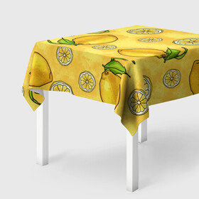 Скатерть 3D с принтом Лимончик в Тюмени, 100% полиэстер (ткань не мнется и не растягивается) | Размер: 150*150 см | вечеринка | другу | еда | лимон | подруге | фрукты