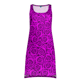 Платье-майка 3D с принтом Яркий цветочный неоновый узор в Тюмени, 100% полиэстер | полуприлегающий силуэт, широкие бретели, круглый вырез горловины, удлиненный подол сзади. | детский | женский | малиновый | неоновый узор | розы | ярко розовый