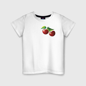 Детская футболка хлопок с принтом Вишенки в Тюмени, 100% хлопок | круглый вырез горловины, полуприлегающий силуэт, длина до линии бедер | бордовый | вишня | зеленый | листва | ягоды