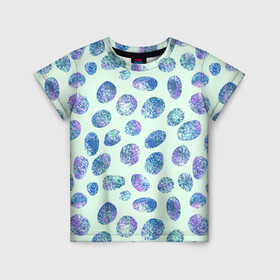 Детская футболка 3D с принтом Драгоценные синие камни  в Тюмени, 100% гипоаллергенный полиэфир | прямой крой, круглый вырез горловины, длина до линии бедер, чуть спущенное плечо, ткань немного тянется | Тематика изображения на принте: абстракция | драгоценные камни | зеленый | нежный принт | синий | сияние | фиолетовый | цвет
