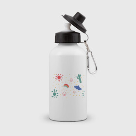 Бутылка спортивная с принтом детский рисунок в Тюмени, металл | емкость — 500 мл, в комплекте две пластиковые крышки и карабин для крепления | горошек | детский | радуга | рисунок | смайлик | солнышко