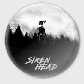 Значок с принтом Forest Siren Head в Тюмени,  металл | круглая форма, металлическая застежка в виде булавки | games | monster | siren head | игры | лес | монстр | сирена | сиреноголовый | страшилка | ужастик | хоррор