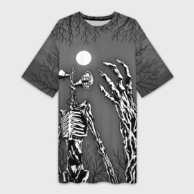 Платье-футболка 3D с принтом СИРЕНОГОЛОВЫЙ монохром в Тюмени,  |  | creepypasta | horror | scp | sirenhead | крипипаста | сирена | сиреноголовый | ужасы | хоррор