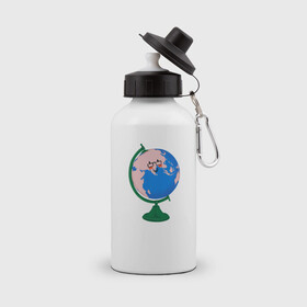 Бутылка спортивная с принтом глобус в Тюмени, металл | емкость — 500 мл, в комплекте две пластиковые крышки и карабин для крепления | Тематика изображения на принте: география | глобус | планета | уроки | учитель | школа