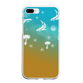 Чехол для iPhone 7Plus/8 Plus матовый с принтом Морское ассорти в Тюмени, Силикон | Область печати: задняя сторона чехла, без боковых панелей | акулы | волна | дельфины | море | морепродукты | морские животные | морской | пальмы | песок | ракушки | рыбы