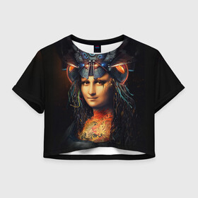 Женская футболка Crop-top 3D с принтом Джоконда в Тюмени, 100% полиэстер | круглая горловина, длина футболки до линии талии, рукава с отворотами | джоконда | киберпанк | космос | мона лиза | репродукция