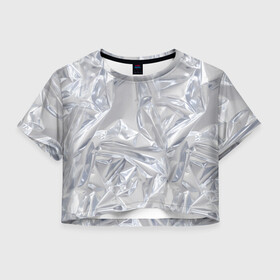 Женская футболка Crop-top 3D с принтом Голографичная фольга в Тюмени, 100% полиэстер | круглая горловина, длина футболки до линии талии, рукава с отворотами | голографическая | голография | метал | паттерн | текстура | текстура метала | тренд | фольга
