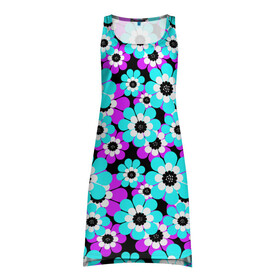 Платье-майка 3D с принтом Яркие бирюзовые цветы  в Тюмени, 100% полиэстер | полуприлегающий силуэт, широкие бретели, круглый вырез горловины, удлиненный подол сзади. | бирюзовые цветы | бордовый | детский | для детей | малышам | неоновый | ретро | цветочный узор