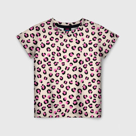 Детская футболка 3D с принтом Леопардовый принт розовый в Тюмени, 100% гипоаллергенный полиэфир | прямой крой, круглый вырез горловины, длина до линии бедер, чуть спущенное плечо, ткань немного тянется | Тематика изображения на принте: бежевый | леопард | леопардовый принт | молочный цвет | пятнистый | розовый