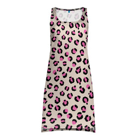 Платье-майка 3D с принтом Леопардовый принт розовый в Тюмени, 100% полиэстер | полуприлегающий силуэт, широкие бретели, круглый вырез горловины, удлиненный подол сзади. | бежевый | леопард | леопардовый принт | молочный цвет | пятнистый | розовый