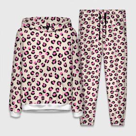 Женский костюм 3D (с толстовкой) с принтом Леопардовый принт розовый в Тюмени,  |  | Тематика изображения на принте: бежевый | леопард | леопардовый принт | молочный цвет | пятнистый | розовый