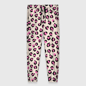 Женские брюки 3D с принтом Леопардовый принт розовый в Тюмени, полиэстер 100% | прямой крой, два кармана без застежек по бокам, с мягкой трикотажной резинкой на поясе и по низу штанин. В поясе для дополнительного комфорта — широкие завязки | Тематика изображения на принте: бежевый | леопард | леопардовый принт | молочный цвет | пятнистый | розовый