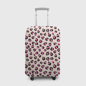 Чехол для чемодана 3D с принтом Леопардовый принт розовый в Тюмени, 86% полиэфир, 14% спандекс | двустороннее нанесение принта, прорези для ручек и колес | Тематика изображения на принте: бежевый | леопард | леопардовый принт | молочный цвет | пятнистый | розовый