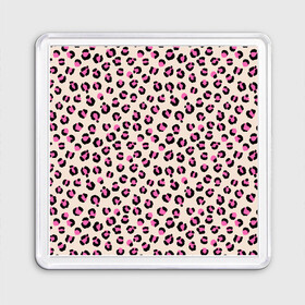 Магнит 55*55 с принтом Леопардовый принт розовый в Тюмени, Пластик | Размер: 65*65 мм; Размер печати: 55*55 мм | Тематика изображения на принте: бежевый | леопард | леопардовый принт | молочный цвет | пятнистый | розовый
