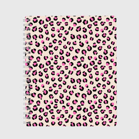 Тетрадь с принтом Леопардовый принт розовый в Тюмени, 100% бумага | 48 листов, плотность листов — 60 г/м2, плотность картонной обложки — 250 г/м2. Листы скреплены сбоку удобной пружинной спиралью. Уголки страниц и обложки скругленные. Цвет линий — светло-серый
 | Тематика изображения на принте: бежевый | леопард | леопардовый принт | молочный цвет | пятнистый | розовый