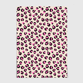 Постер с принтом Леопардовый принт розовый в Тюмени, 100% бумага
 | бумага, плотность 150 мг. Матовая, но за счет высокого коэффициента гладкости имеет небольшой блеск и дает на свету блики, но в отличии от глянцевой бумаги не покрыта лаком | бежевый | леопард | леопардовый принт | молочный цвет | пятнистый | розовый