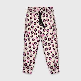 Детские брюки 3D с принтом Леопардовый принт розовый в Тюмени, 100% полиэстер | манжеты по низу, эластичный пояс регулируется шнурком, по бокам два кармана без застежек, внутренняя часть кармана из мелкой сетки | бежевый | леопард | леопардовый принт | молочный цвет | пятнистый | розовый
