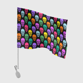 Флаг для автомобиля с принтом Разноцветные черепа . Готика  в Тюмени, 100% полиэстер | Размер: 30*21 см | готический узор | молодежный | разноцветные черепа | современный | черепа | яркий узор