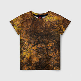 Детская футболка 3D с принтом Желто-черная текстура камня  в Тюмени, 100% гипоаллергенный полиэфир | прямой крой, круглый вырез горловины, длина до линии бедер, чуть спущенное плечо, ткань немного тянется | вулканический | желтый | камень | модный | мрамор | мраморный узор | текстура камня | черный мрамор
