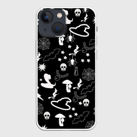 Чехол для iPhone 13 mini с принтом Вальпургиева ночь | Inventory в Тюмени,  |  | ведьмин колпак | змеи | колдунья на метле | летучие мыши | магические предметы | пауки | паутина | черепа