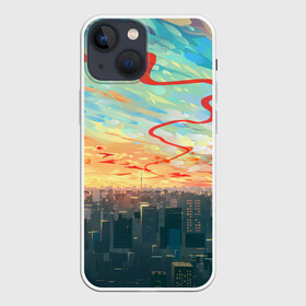Чехол для iPhone 13 mini с принтом Токио красками в Тюмени,  |  | акварелью | аниме | ветер | город | закат | здания | красками | мегаполис | облака | постройки | рассвет | стиль | столица | токио | тучи | япония
