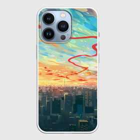 Чехол для iPhone 13 Pro с принтом Токио красками в Тюмени,  |  | акварелью | аниме | ветер | город | закат | здания | красками | мегаполис | облака | постройки | рассвет | стиль | столица | токио | тучи | япония