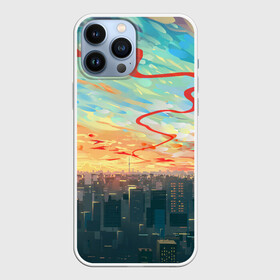 Чехол для iPhone 13 Pro Max с принтом Токио красками в Тюмени,  |  | акварелью | аниме | ветер | город | закат | здания | красками | мегаполис | облака | постройки | рассвет | стиль | столица | токио | тучи | япония