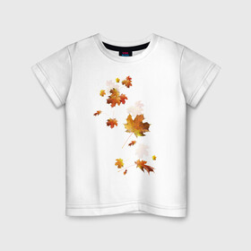 Детская футболка хлопок с принтом Пришла осень золотая  в Тюмени, 100% хлопок | круглый вырез горловины, полуприлегающий силуэт, длина до линии бедер | клен | кленовые листья | листопад | листья | осень
