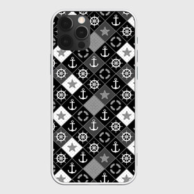 Чехол для iPhone 12 Pro Max с принтом Черно-белый морской плед в Тюмени, Силикон |  | для мальчика | клетка | модный | молодежный | море | морской | пэчворк | черно белый узор | штурвал
