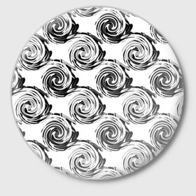 Значок с принтом Черно-белый абстрактный узор  в Тюмени,  металл | круглая форма, металлическая застежка в виде булавки | Тематика изображения на принте: абстрактный | винтажный | детский | круги | молодежный | ретро | современный | спирали