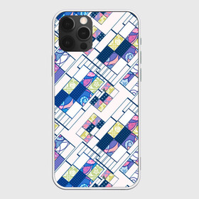 Чехол для iPhone 12 Pro с принтом Этнический узор пэчворк  в Тюмени, силикон | область печати: задняя сторона чехла, без боковых панелей | абстрактный | белый и синий | геометрический | заплатки | популярный | современный | этнический