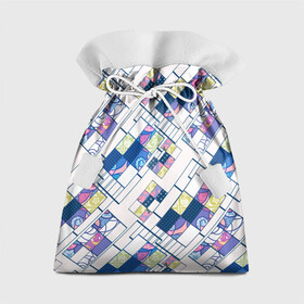 Подарочный 3D мешок с принтом Этнический узор пэчворк  в Тюмени, 100% полиэстер | Размер: 29*39 см | Тематика изображения на принте: абстрактный | белый и синий | геометрический | заплатки | популярный | современный | этнический