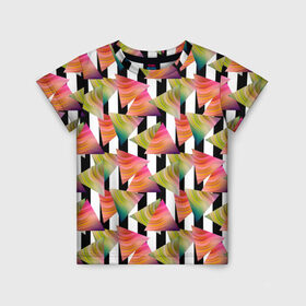 Детская футболка 3D с принтом Абстрактный полосатый узор  в Тюмени, 100% гипоаллергенный полиэфир | прямой крой, круглый вырез горловины, длина до линии бедер, чуть спущенное плечо, ткань немного тянется | абстрактный | геометрические фигуры | молодежный | полосатый | радужный | черные полосы