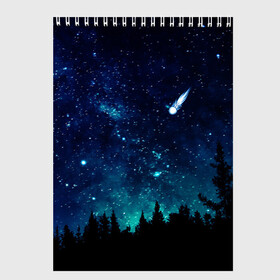 Скетчбук с принтом ЛЕС НОЧЬЮ в Тюмени, 100% бумага
 | 48 листов, плотность листов — 100 г/м2, плотность картонной обложки — 250 г/м2. Листы скреплены сверху удобной пружинной спиралью | вселенная | деревья | звёзды | комета | космос | лес | ночь