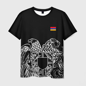 Мужская футболка 3D с принтом Герб Армении и флаг в Тюмени, 100% полиэфир | прямой крой, круглый вырез горловины, длина до линии бедер | армения | герб | лев и орел | лого | символ | флаг | флаг и герб армении