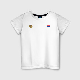 Детская футболка хлопок с принтом Армения. Символика в Тюмени, 100% хлопок | круглый вырез горловины, полуприлегающий силуэт, длина до линии бедер | армения | герб | лого | на черном | символ | символика армении | флаг | флаг и герб | черный фон | черный цвет