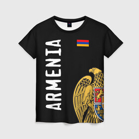 Женская футболка 3D с принтом ARMENIA в Тюмени, 100% полиэфир ( синтетическое хлопкоподобное полотно) | прямой крой, круглый вырез горловины, длина до линии бедер | armenia | армения | герб | лев и орел | лого | символ | флаг | флаг и герб армении