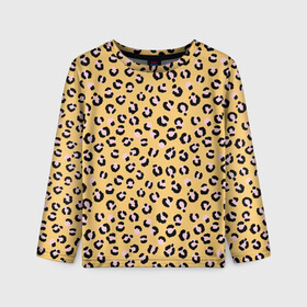 Детский лонгслив 3D с принтом Желтый леопардовый принт в Тюмени, 100% полиэстер | длинные рукава, круглый вырез горловины, полуприлегающий силуэт
 | Тематика изображения на принте: желтый | леопардовый принт | паттерн | пятна | пятнистый | розовый | текстура