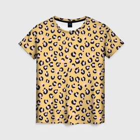Женская футболка 3D с принтом Желтый леопардовый принт в Тюмени, 100% полиэфир ( синтетическое хлопкоподобное полотно) | прямой крой, круглый вырез горловины, длина до линии бедер | желтый | леопардовый принт | паттерн | пятна | пятнистый | розовый | текстура
