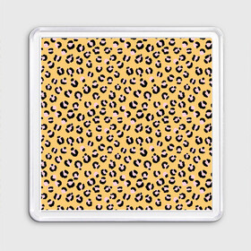 Магнит 55*55 с принтом Желтый леопардовый принт в Тюмени, Пластик | Размер: 65*65 мм; Размер печати: 55*55 мм | Тематика изображения на принте: желтый | леопардовый принт | паттерн | пятна | пятнистый | розовый | текстура