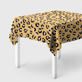 Скатерть 3D с принтом Желтый леопардовый принт в Тюмени, 100% полиэстер (ткань не мнется и не растягивается) | Размер: 150*150 см | Тематика изображения на принте: желтый | леопардовый принт | паттерн | пятна | пятнистый | розовый | текстура