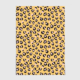 Постер с принтом Желтый леопардовый принт в Тюмени, 100% бумага
 | бумага, плотность 150 мг. Матовая, но за счет высокого коэффициента гладкости имеет небольшой блеск и дает на свету блики, но в отличии от глянцевой бумаги не покрыта лаком | желтый | леопардовый принт | паттерн | пятна | пятнистый | розовый | текстура