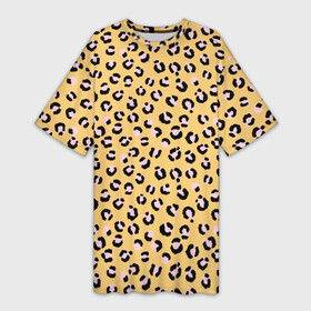 Платье-футболка 3D с принтом Желтый леопардовый принт в Тюмени,  |  | Тематика изображения на принте: желтый | леопардовый принт | паттерн | пятна | пятнистый | розовый | текстура