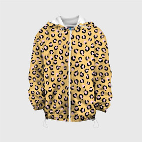 Детская куртка 3D с принтом Желтый леопардовый принт в Тюмени, 100% полиэстер | застежка — молния, подол и капюшон оформлены резинкой с фиксаторами, по бокам — два кармана без застежек, один потайной карман на груди, плотность верхнего слоя — 90 г/м2; плотность флисового подклада — 260 г/м2 | желтый | леопардовый принт | паттерн | пятна | пятнистый | розовый | текстура