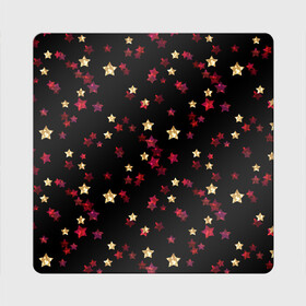 Магнит виниловый Квадрат с принтом Блестящие звезды на черном в Тюмени, полимерный материал с магнитным слоем | размер 9*9 см, закругленные углы | абстрактный | блеск | детский | женский | звезды | золото | золотые звезды