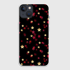Чехол для iPhone 13 с принтом Блестящие звезды на черном в Тюмени,  |  | Тематика изображения на принте: абстрактный | блеск | детский | женский | звезды | золото | золотые звезды