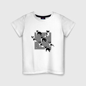 Детская футболка хлопок с принтом Черно-белые собачки в Тюмени, 100% хлопок | круглый вырез горловины, полуприлегающий силуэт, длина до линии бедер | checkerboard | анималистичный принт | бордер колли | бостон терьер | геометрия | животные | иллюстрация | монохром | оп арт | оптический арт | папиллион | рисунок | собаки | собачки | французский бульдог