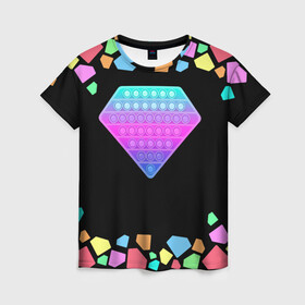 Женская футболка 3D с принтом POP IT DIAMOND в Тюмени, 100% полиэфир ( синтетическое хлопкоподобное полотно) | прямой крой, круглый вырез горловины, длина до линии бедер | pop it | simple dimple. симпл димпл | поп ит